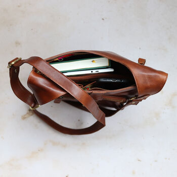 Leather Crossbody Pocket Bag, Tan, 5 of 6