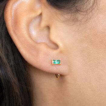 Baguette Birthstone Pull Through Huggie Hoop Earrings, 3 of 10