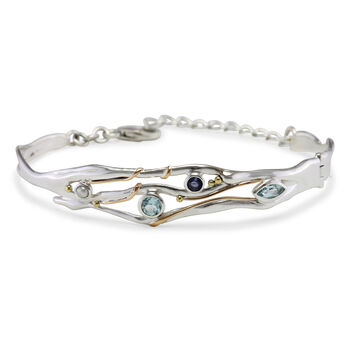Blue Topaz, Iolite And Freshwater Pearl Silver Bracelet, 5 of 7