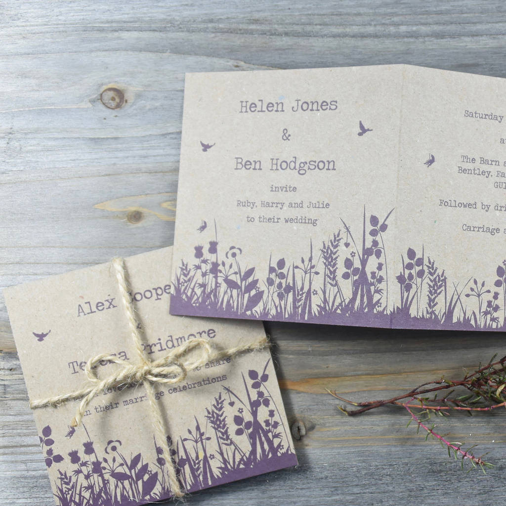 recycled wildflower tri folded wedding invitation by paper and inc | notonthehighstreet.com