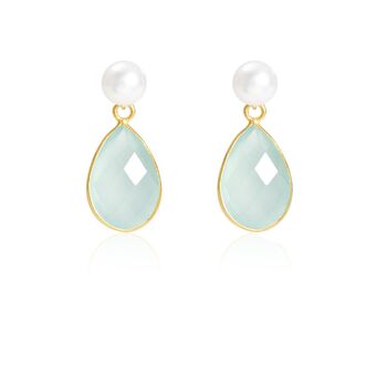 Clara Freshwater Pearl And Aqua Chalcedony Drop Earrings, 2 of 3