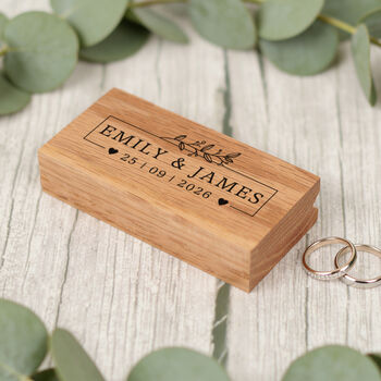 Botanical Frame Oak Wedding Double Ring Box, 2 of 3