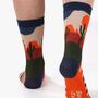 Men's Bamboo Socks Blue Orange Desert Cactus, thumbnail 2 of 7