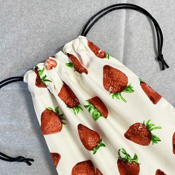 Red Strawberries Cotton Birthday Gift Pouch Bag, 2 of 5