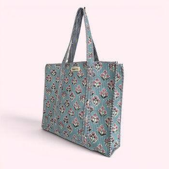 Pale Blue Ditsy Floral Quilted Cotton Tote Bag, 3 of 5