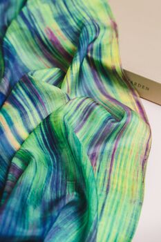 100% Mulberry Silk Scarf, Emerald Green, Aurora Borealis, 4 of 6