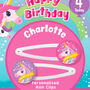 Personalised Rainbow Unicorns Birthday Hair Clips, thumbnail 3 of 4