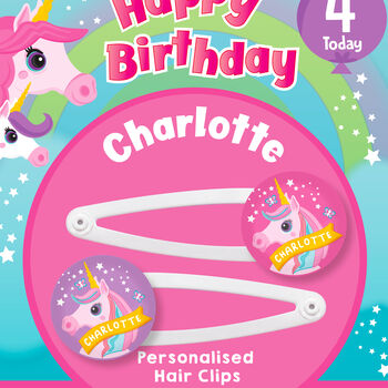 Personalised Rainbow Unicorns Birthday Hair Clips, 3 of 4