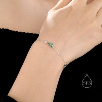 Emerald Green Cz Leaf Motif Bracelet, 3 of 12