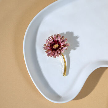 Pink Enamel Chrysanthemums Flower Brooch, 2 of 6