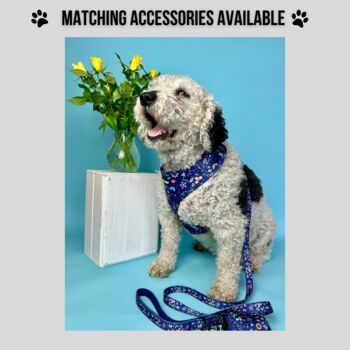 Navy And Pink Floral Dog Harness, 6 of 6