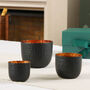 Set Of Three Black And Copper Tea Light Holders, thumbnail 4 of 5