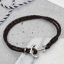Men's Leather And Rhodium Anchor Clasp Bracelet, thumbnail 1 of 3