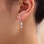 Sterling Silver Double Moonstone Dangle Huggie Hoop Earrings, thumbnail 6 of 12