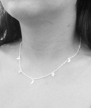 Sterling Silver Short Moon And Star Charm Necklace, 2 of 4
