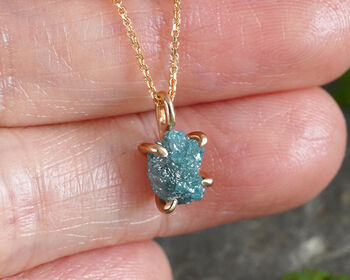 Natural Rough Blue Diamond Necklace In 14k Yellow Gold, 3 of 4