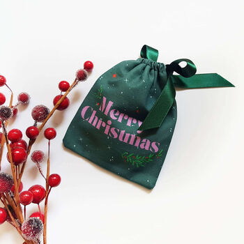 'Merry Christmas' Handmade Green / Pink Reusable Pouch, 5 of 6