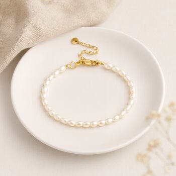 Gold Plated Sterling Silver Freshwater Pearl Bracelet, 2 of 5