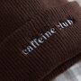 Personalised Walnut Brown Beanie Hat With Customisable Slogan, thumbnail 2 of 3