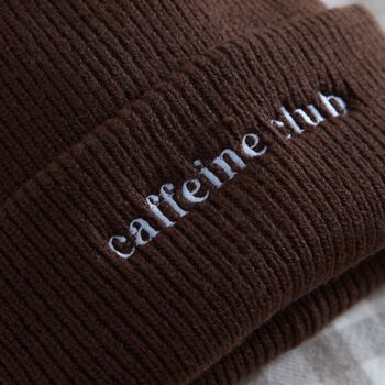 Personalised Walnut Brown Beanie Hat With Customisable Slogan, 2 of 3