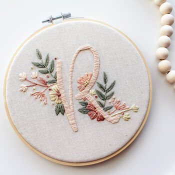 Personalised Floral Initial With Flowers And Foliage Beginner Embroidery Kit, Hand Embroidery, 2 of 6