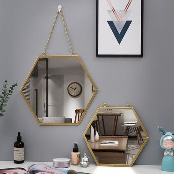 Hexagon Metal Frame Decorative Wall Hanging Mirror, 4 of 9