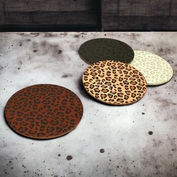 Set Of Four Leopard Print Leather Coasters, 2 of 3