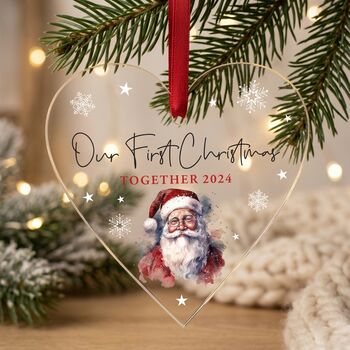 Personalised Heart Traditional Santa Acrylic Bauble Hanging Decoration, 2 of 4