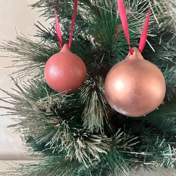 Set Of Six Tree Baubles Copper Bauble Purple Bauble, 8 of 9