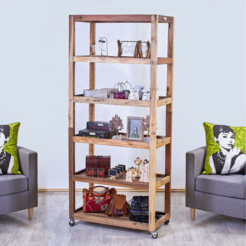 Six Shelf Display With Casters Recycled Wood, 3 of 5