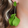 Lawn Green Hand Painted Large Petal Drop Earrings, thumbnail 1 of 3