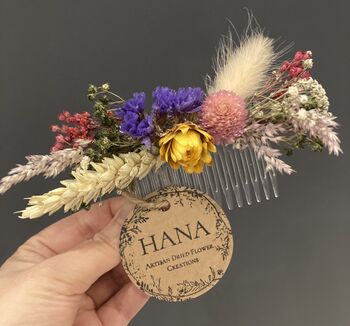 Handcrafted Artisan Springfield Dried Flower Hair Comb, 2 of 3