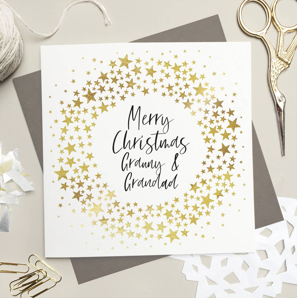 Grandparent Foiled Star Wreath Christmas Card, 1 of 6