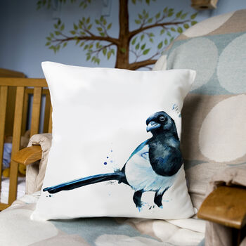 Inky Magpie Large Luxury Cushion And Pad, 2 of 4