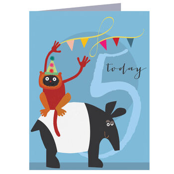 Mini Tapir And Lemur 5th Birthday Card, 2 of 4
