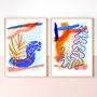 Blue And Orange Abstract Leaf Art Print, thumbnail 4 of 12