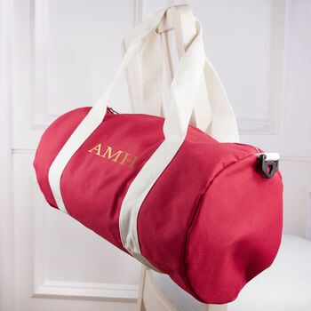 Monogrammed Barrel Gym Bag In Red, 7 of 8