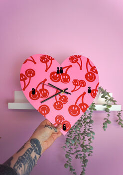Cherry Happy Face Heart Shape Decorative Clock, 3 of 7