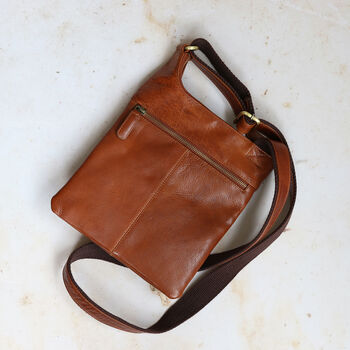 Leather Crossbody Pocket Messenger Bag, Tan, 4 of 6