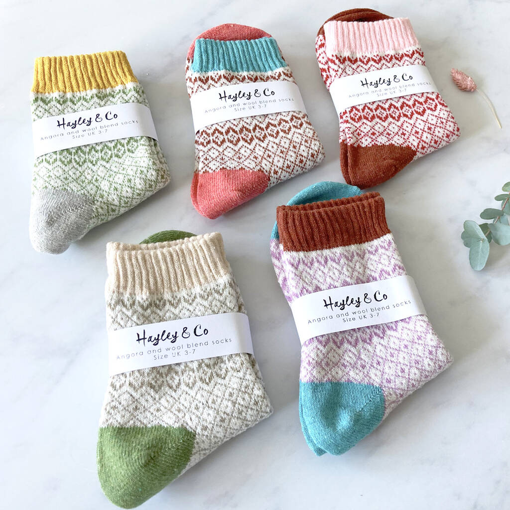 Colourful Pattern Wool And Angora Blend Winter Socks By Hayley & Co