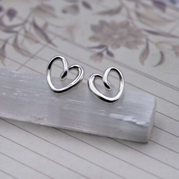 Sterling Silver Heart Loop Stud Earrings, 3 of 7