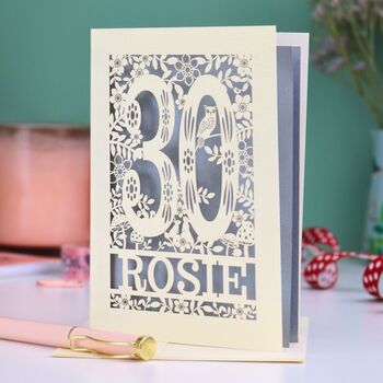 Personalised 30th Birthday Card Papercut Woodland Design, 6 of 6