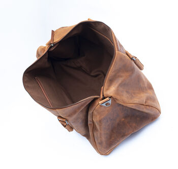 Hunter Leather Travel Duffle Bag Holdall With Personalised Luggage Tag, 2 of 6