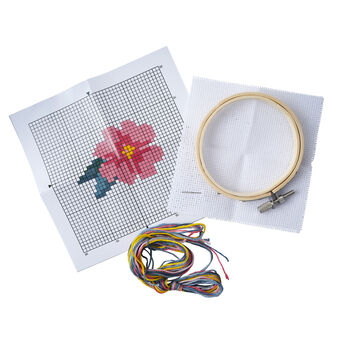 The Beekeeper Pink Flower Design Cross Stitch Kit, 3 of 4