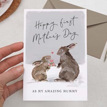 Cute Bunny Rabbits, Happy First Mother's Day Card, 2 of 2
