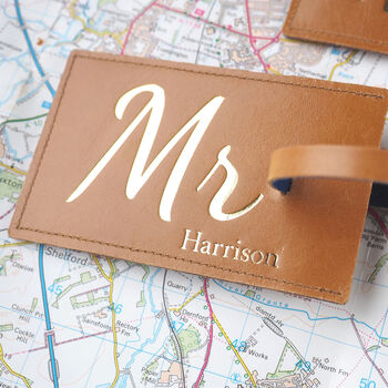Mr And Mrs Personalised Leather Luggage Tags, 5 of 6