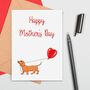 Large Size Sausage Dog With Balloon Mother's Day Card, thumbnail 1 of 2