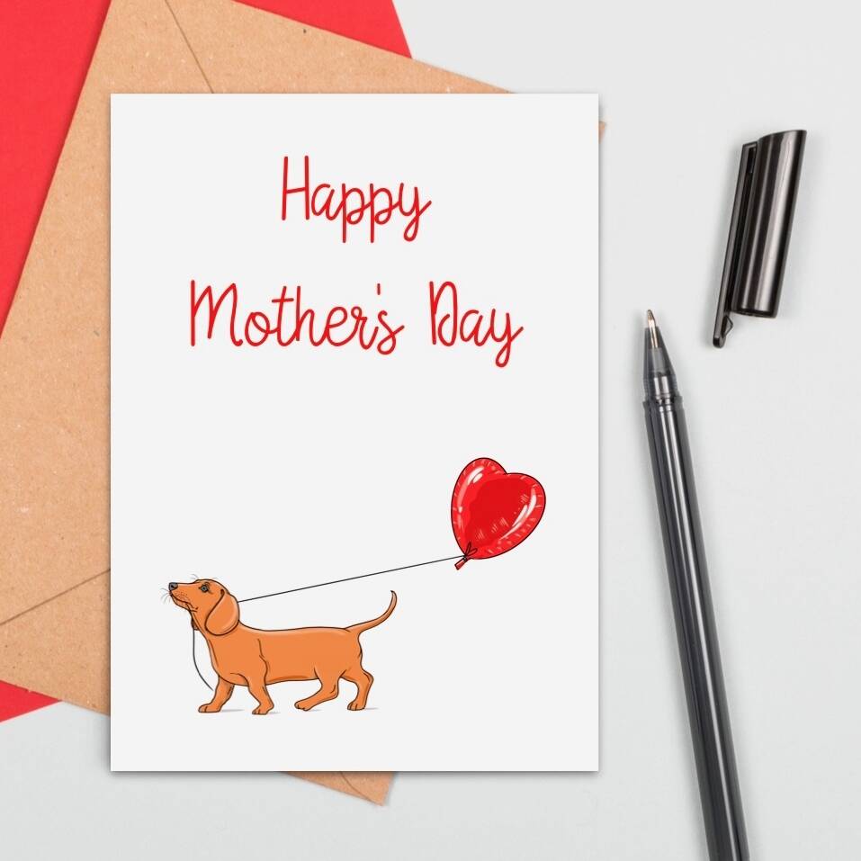 Large Size Sausage Dog With Balloon Mother's Day Card By Adam Regester ...