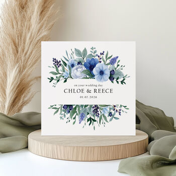 Personalised Wedding Card: Blue Floral Design, 3 of 5