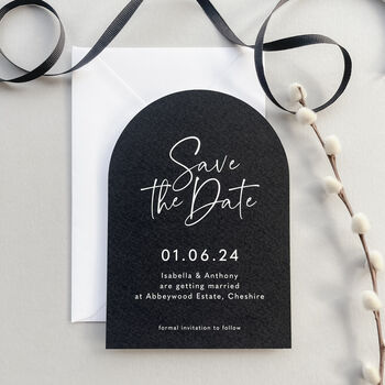 Reine Monochrome Arch Wedding Save The Date Cards, 2 of 4